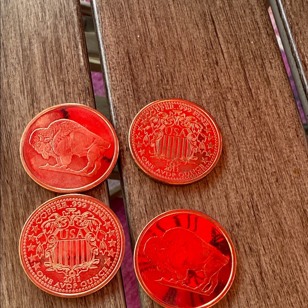 SET F 4 copper buffalo coins